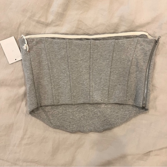 Good American Brushed Fleece Corset in Heather Grey - Picture 3 of 6